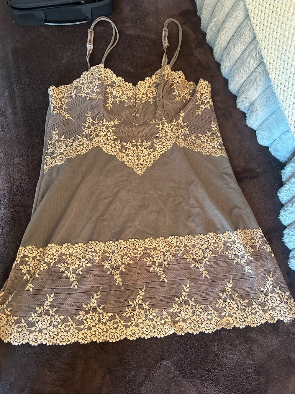 Wacoal Taupe Chemise with Cream Lace Trim